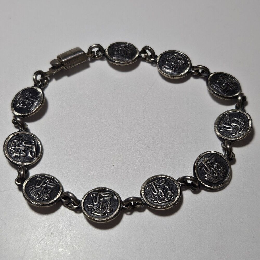 Vintage Sterling Silver Tribal God Design Bracelet Size 7.25